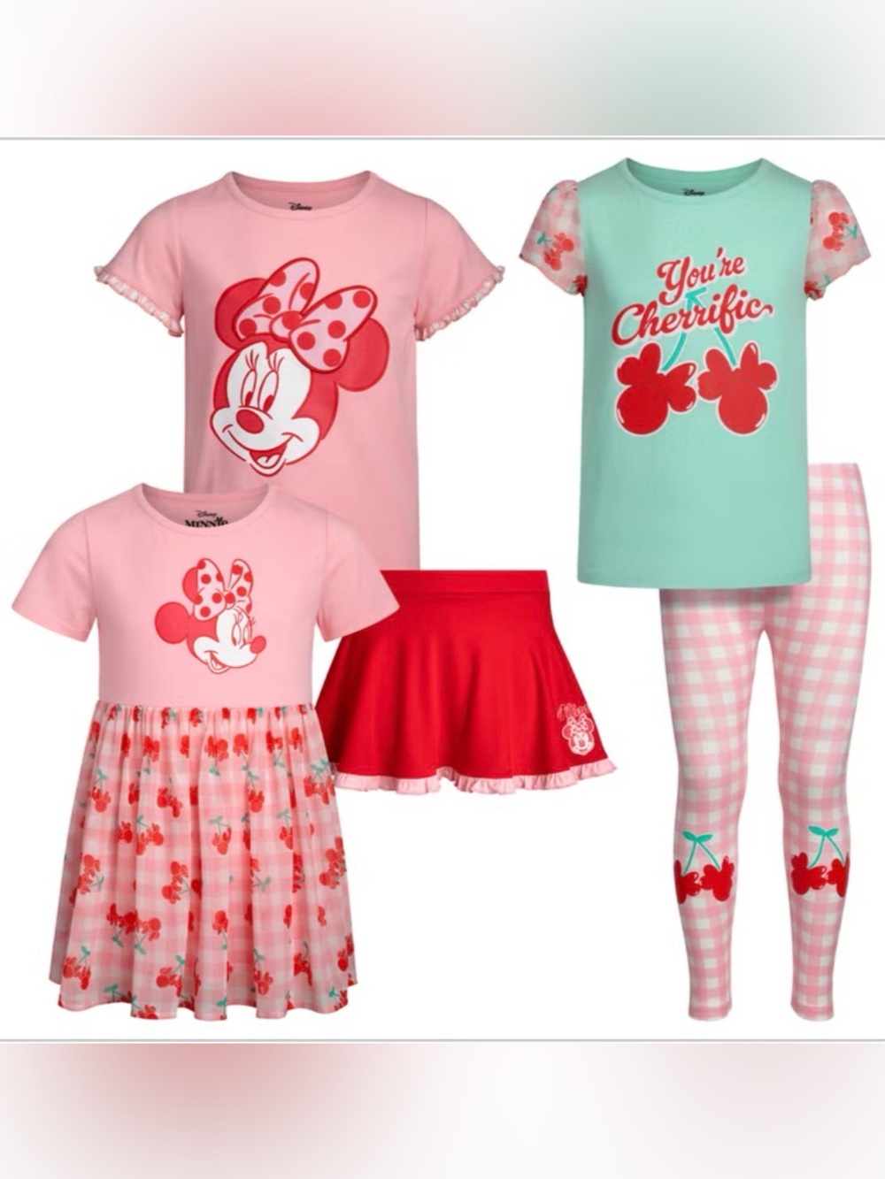 Disney Girls 5-piece Pink, Red & Mint Minnie Mouse Matching Play Set